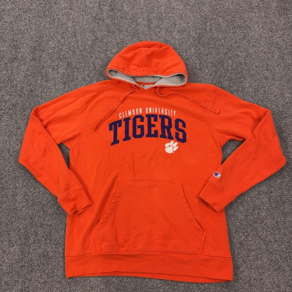 Clemson Tigers Sweatshirt Mens Medium Orange NCAA Football Champion Hoodie